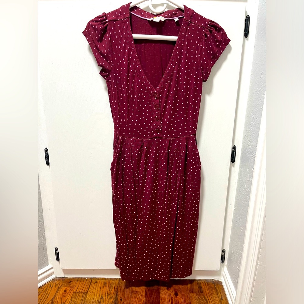 Boden Alberta Jersey Dress in Maroon - Size 6P